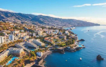 Funchal bay Madeira Island Portugal Aerial view Funchal bay Madeira Island Portugal Aerial view